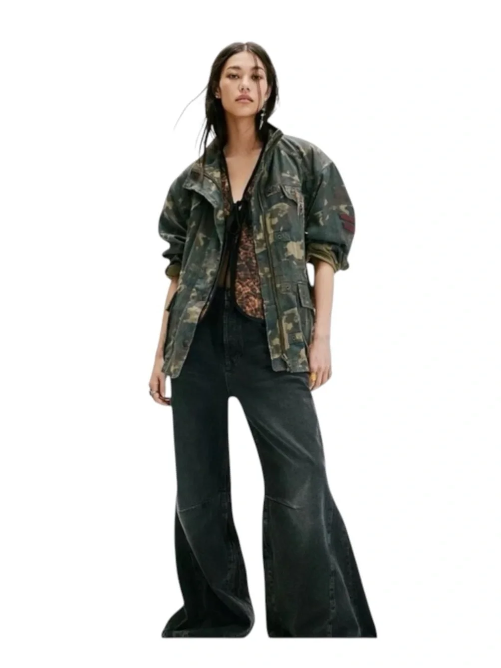 new FP x We The Free ❂ Arya Utility Camo Field Jacket ❂ Olive Camo Print ❂ XL